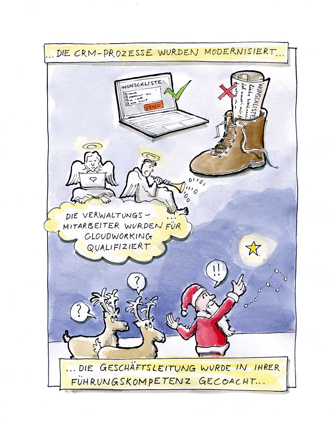 Weihnachtsmann coaching führungskompetenz. Cartoon