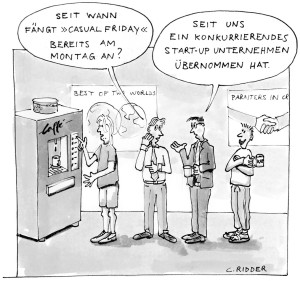 Business Illustration, Cartoon, Christian Ridder, Handbuch Prozessberatung, Merger, Start-Up, Fusion