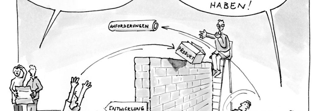 Business Illustration, Cartoon, Christian Ridder, Handbuch Prozessberatung, Marketing vs. Entwicklung