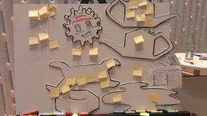 Entstehung einer bewegbare Installation. Visualisierung bei einer Konferenz einer LKW-Produzenten