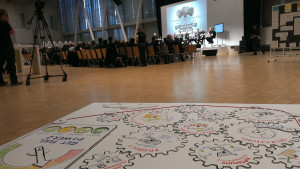 Entstehung einer bewegbare Installation. Visualisierung bei einer Konferenz einer LKW-Produzenten