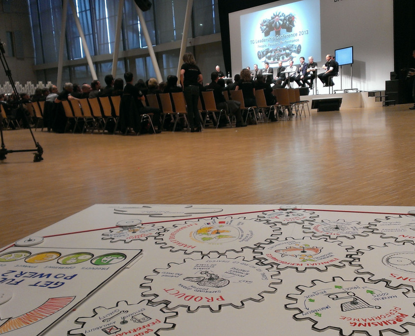 Entstehung einer bewegbare Installation. Visualisierung bei einer Konferenz einer LKW-Produzenten