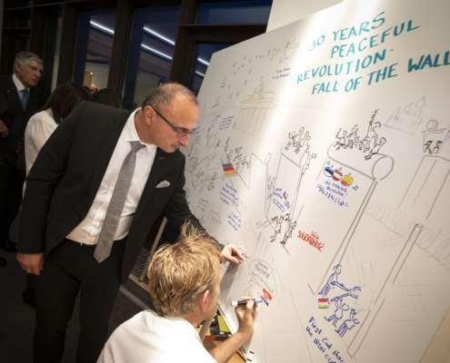 Christian Ridder und Teilnehmer vor seiner beim Visual Recording.