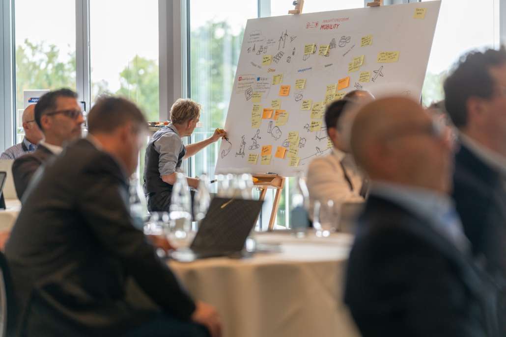 Graphic Recorder bei der Arbeit. Nutzung von Post-Its