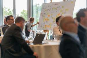 Graphic Recorder bei der Arbeit. Nutzung von Post-Its