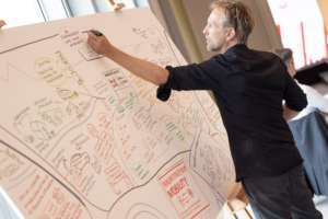 Graphic Recorder mit Neuland Marker bei der Arbeit